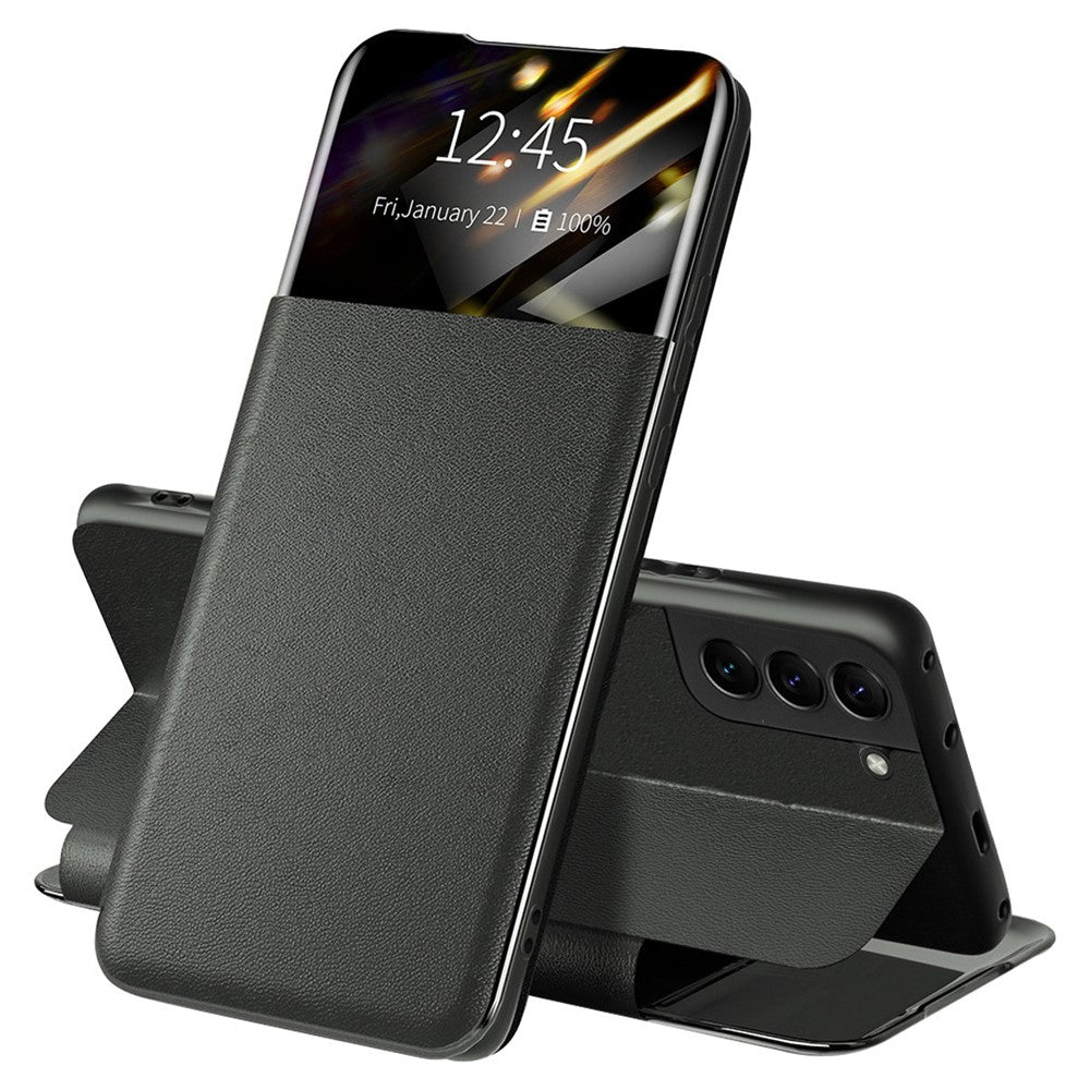 For Samsung Galaxy S22 5G Shockproof Leather Cover Stand Card Slot View Window Phone Case Protector