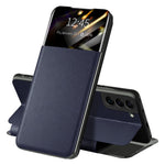 For Samsung Galaxy S22 5G Shockproof Leather Cover Stand Card Slot View Window Phone Case Protector