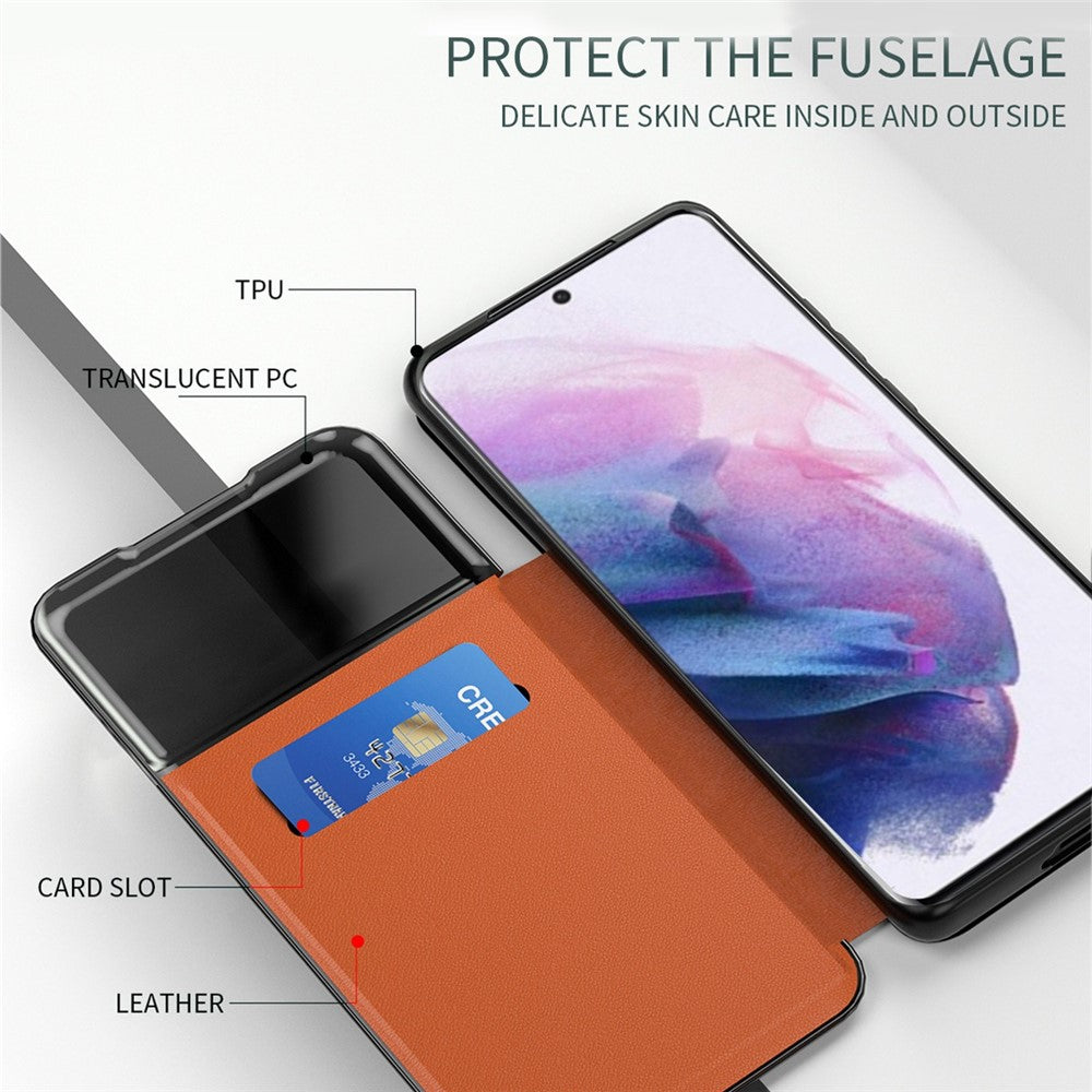For Samsung Galaxy S22+ 5G View Window Phone Case PU Leather Card Holder Stand Protective Cover