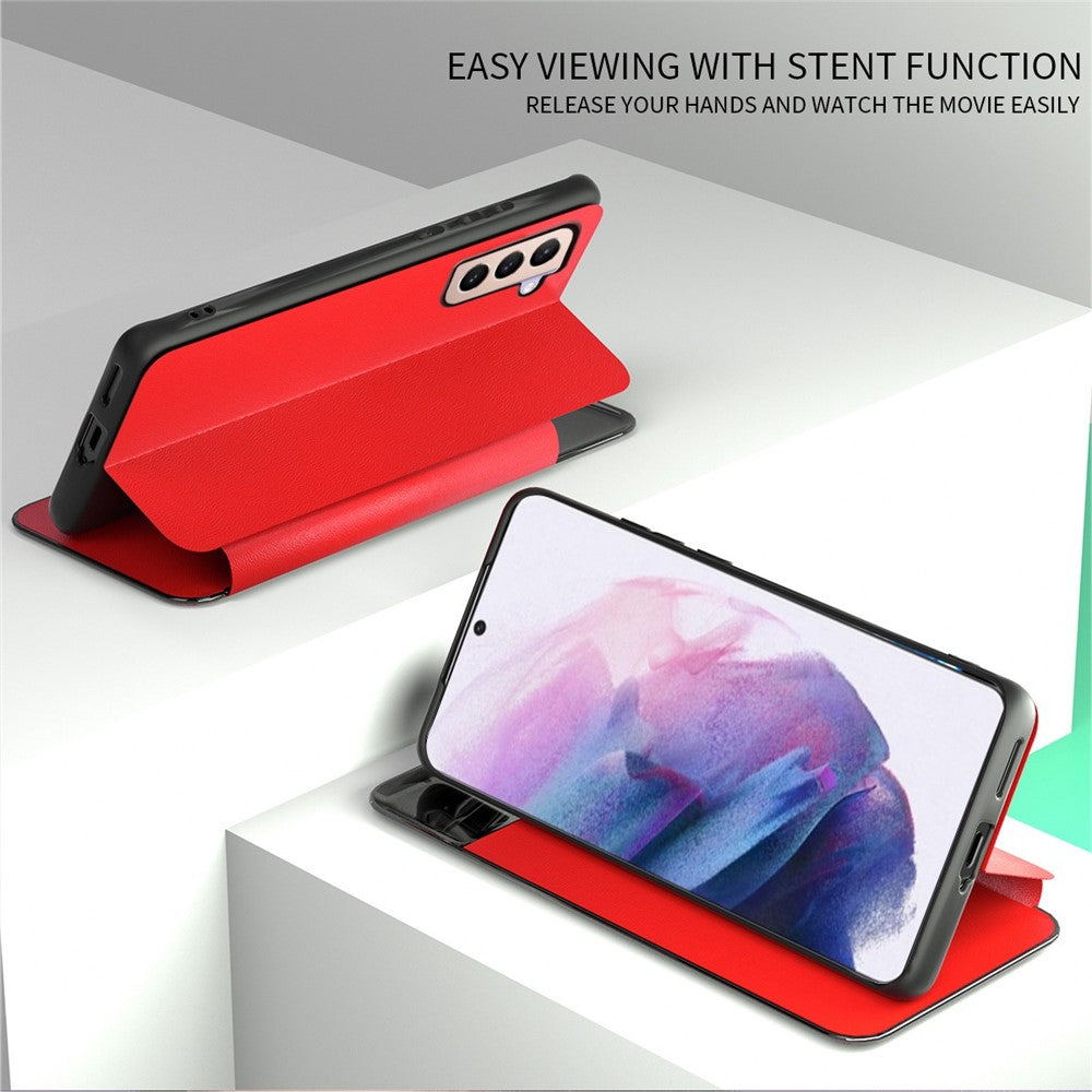 For Samsung Galaxy A52 4G / 5G / A52s 5G View Window Drop-proof Leather Phone Case with Card Holder Stand