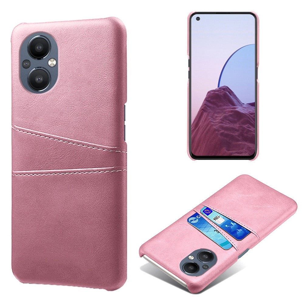 PU Leather Coated Hard PC Case for Oppo Reno8 Lite 5G, Dual Card Slots Well-protected Phone Cover