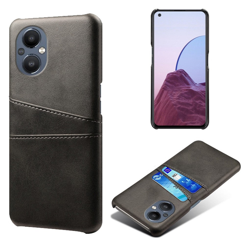 PU Leather Coated Hard PC Case for Oppo Reno8 Lite 5G, Dual Card Slots Well-protected Phone Cover