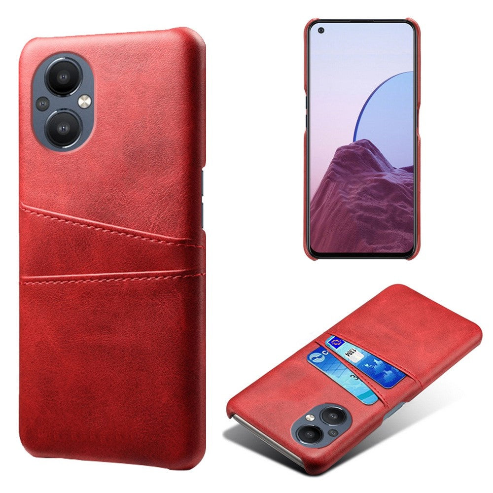 PU Leather Coated Hard PC Case for Oppo Reno8 Lite 5G, Dual Card Slots Well-protected Phone Cover