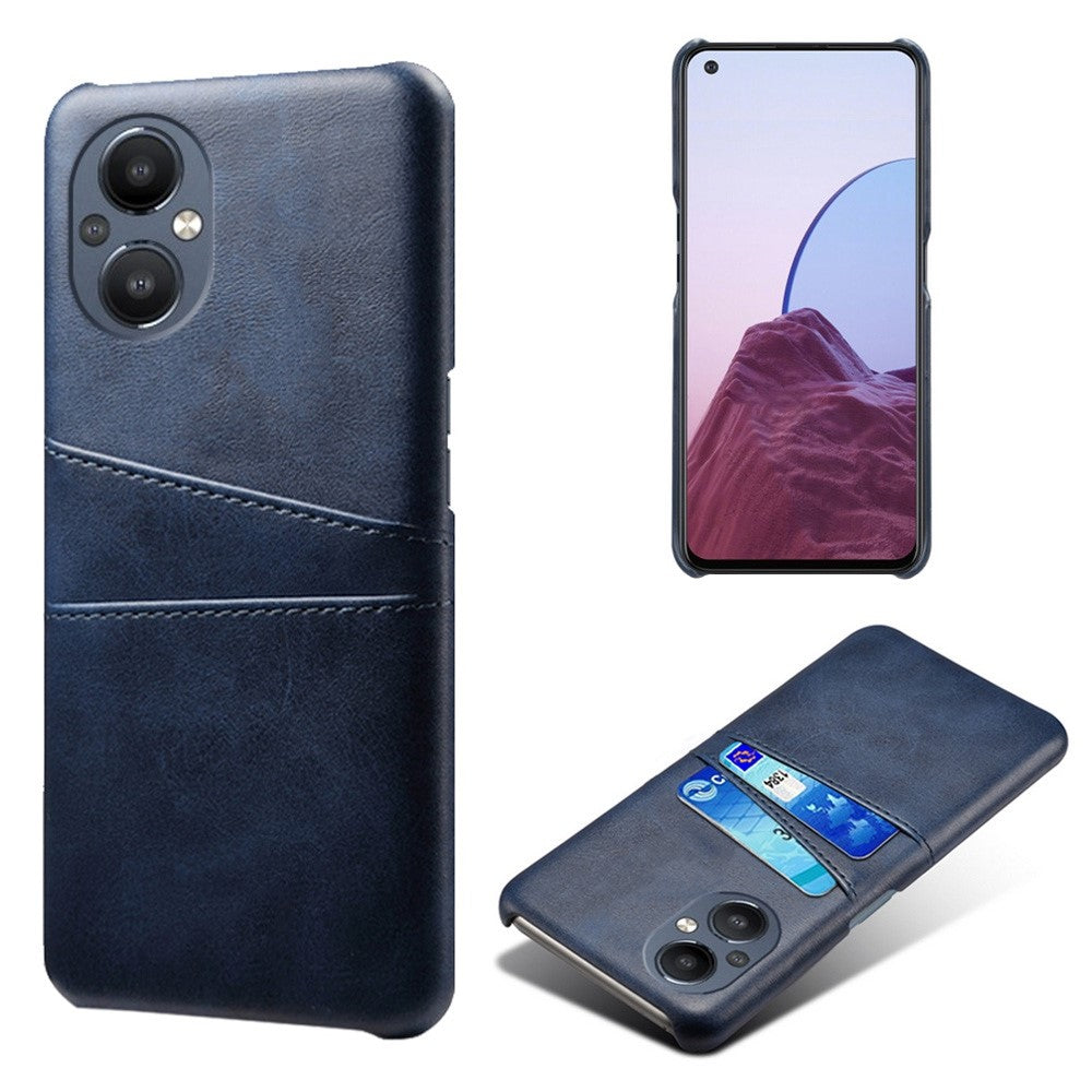 PU Leather Coated Hard PC Case for Oppo Reno8 Lite 5G, Dual Card Slots Well-protected Phone Cover