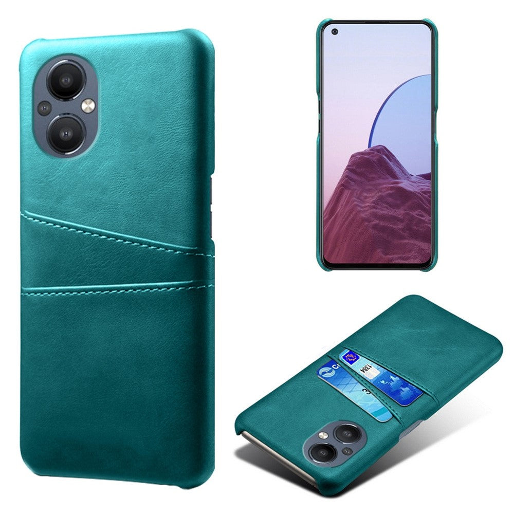 PU Leather Coated Hard PC Case for Oppo Reno8 Lite 5G, Dual Card Slots Well-protected Phone Cover