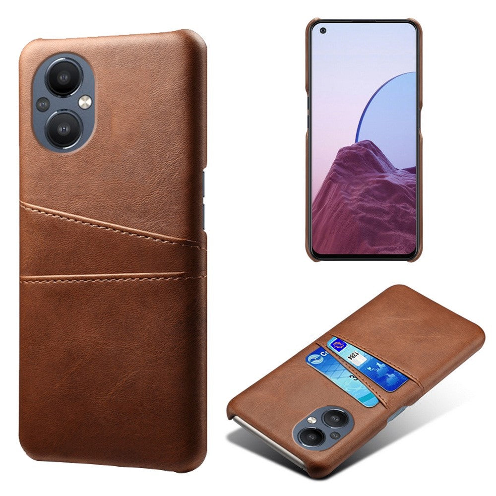PU Leather Coated Hard PC Case for Oppo Reno8 Lite 5G, Dual Card Slots Well-protected Phone Cover