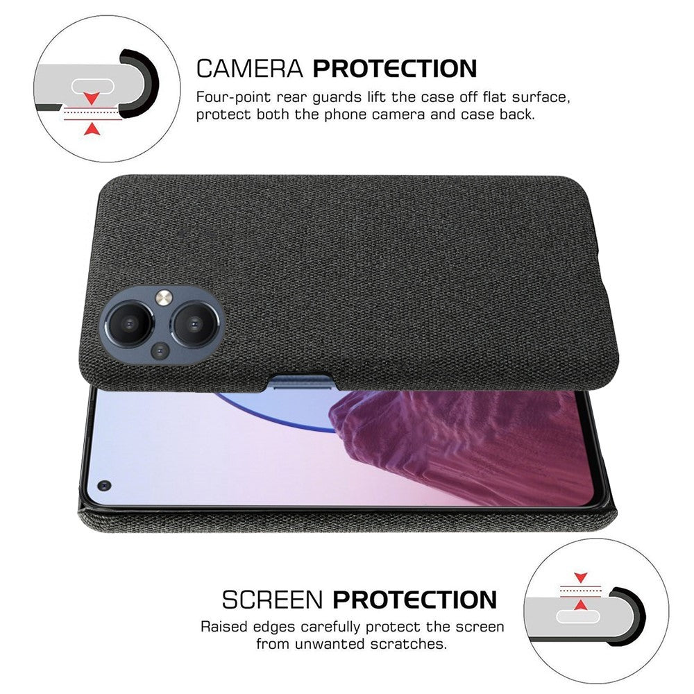 Protective Case for Oppo Reno8 Lite 5G, Solid Color Anti-scratch Hard PC+Cloth Phone Cover