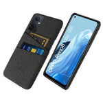 For Oppo Reno8 Lite 5G Shockproof Phone Case Cloth Texture PU Leather Coated PC Protective Cover with Two Card Slots