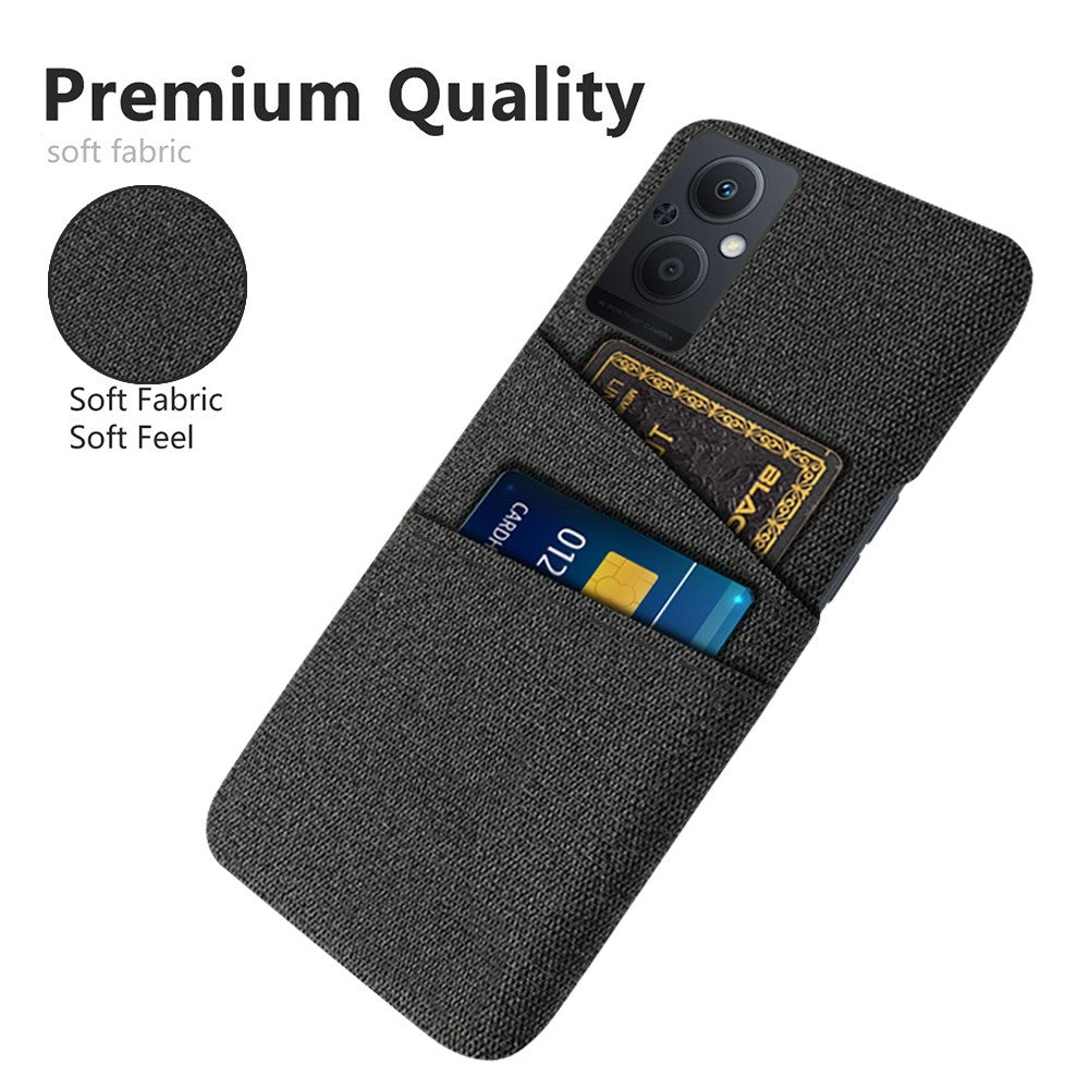 For Oppo Reno8 Lite 5G Shockproof Phone Case Cloth Texture PU Leather Coated PC Protective Cover with Two Card Slots