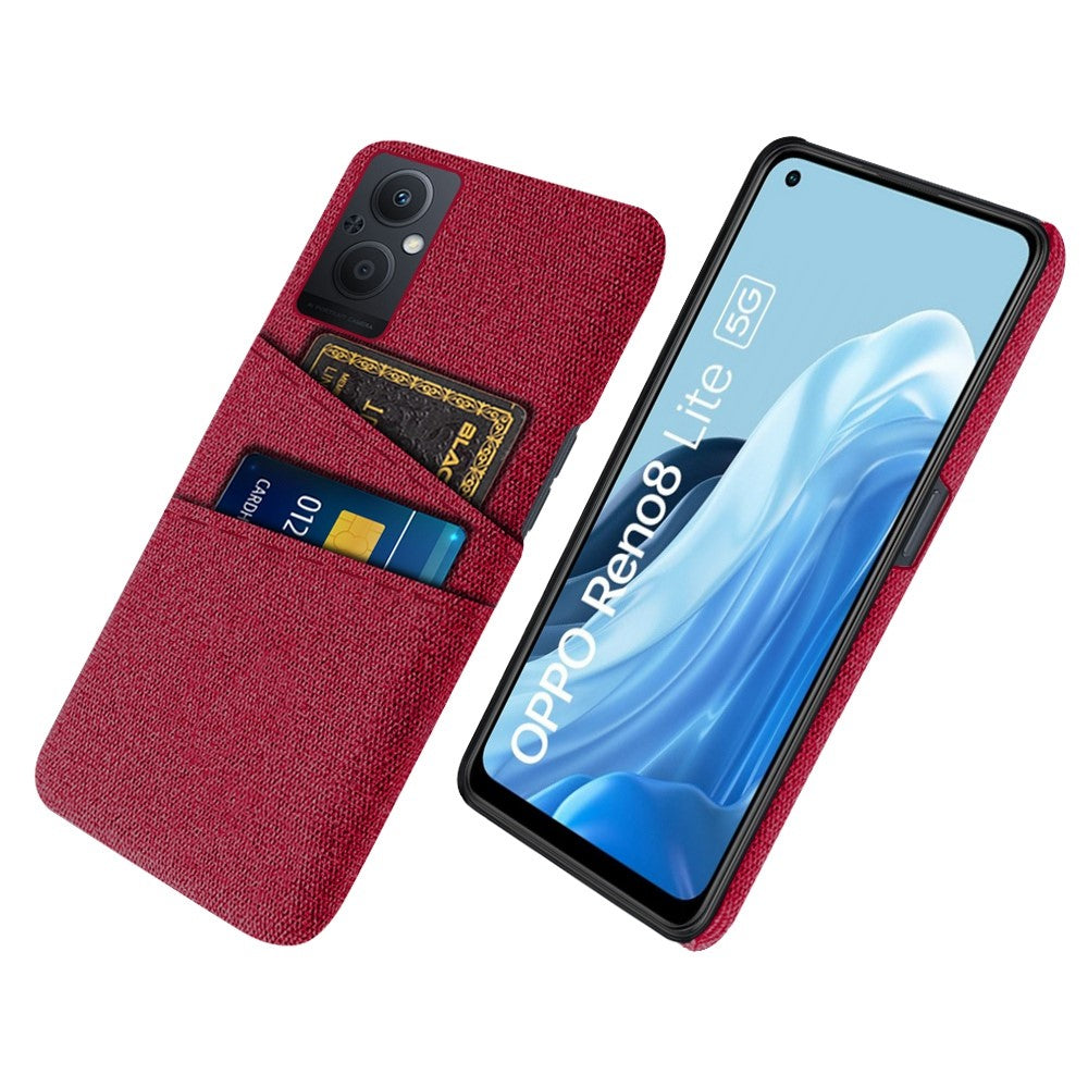 For Oppo Reno8 Lite 5G Shockproof Phone Case Cloth Texture PU Leather Coated PC Protective Cover with Two Card Slots
