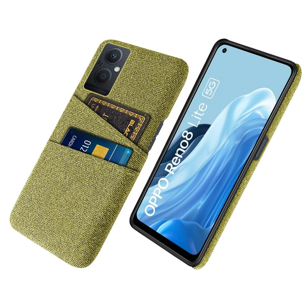 For Oppo Reno8 Lite 5G Shockproof Phone Case Cloth Texture PU Leather Coated PC Protective Cover with Two Card Slots