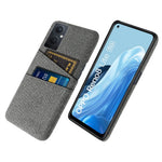For Oppo Reno8 Lite 5G Shockproof Phone Case Cloth Texture PU Leather Coated PC Protective Cover with Two Card Slots