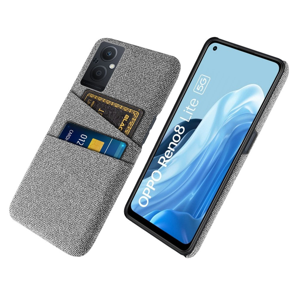 For Oppo Reno8 Lite 5G Shockproof Phone Case Cloth Texture PU Leather Coated PC Protective Cover with Two Card Slots