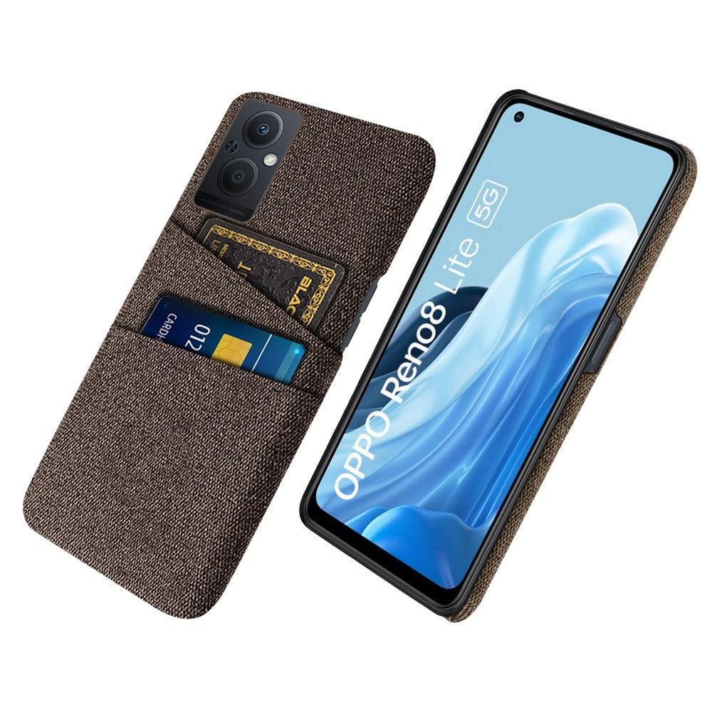 For Oppo Reno8 Lite 5G Shockproof Phone Case Cloth Texture PU Leather Coated PC Protective Cover with Two Card Slots