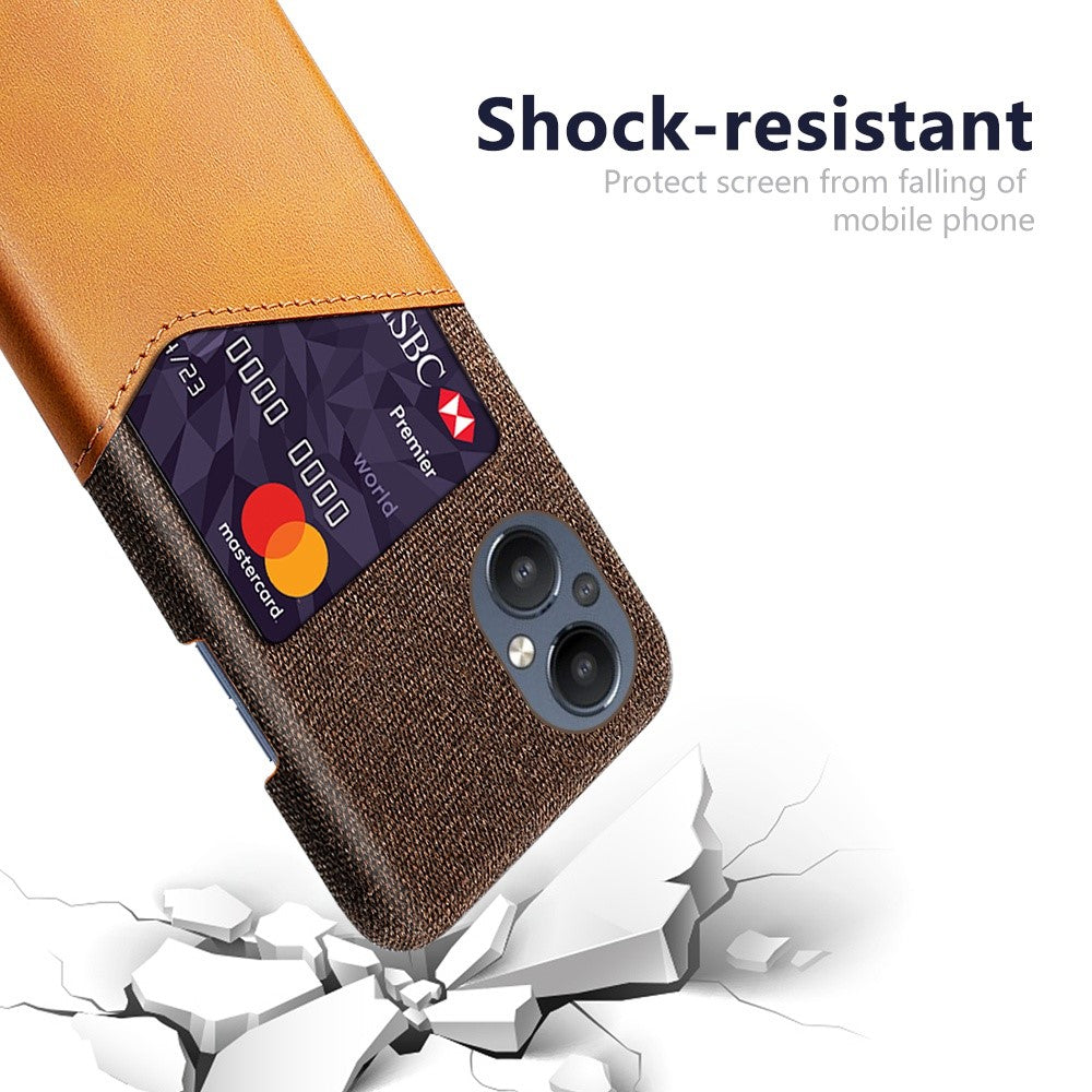 For Oppo Reno8 Lite 5G Anti-fall Shockproof Cloth Texture Phone Case Card Holder PU Leather Coated PC Protective Cover