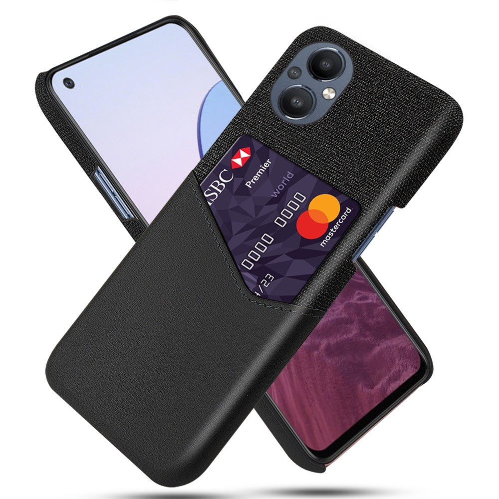 For Oppo Reno8 Lite 5G Anti-fall Shockproof Cloth Texture Phone Case Card Holder PU Leather Coated PC Protective Cover