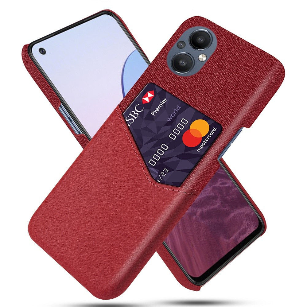 For Oppo Reno8 Lite 5G Anti-fall Shockproof Cloth Texture Phone Case Card Holder PU Leather Coated PC Protective Cover