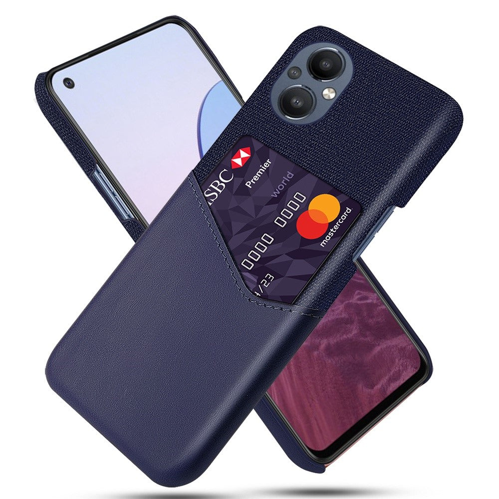 For Oppo Reno8 Lite 5G Anti-fall Shockproof Cloth Texture Phone Case Card Holder PU Leather Coated PC Protective Cover