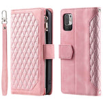 005 Style for Xiaomi Poco M3 Pro 4G / 5G / Redmi Note 10T 5G / Note 10 5G Rhombus Texture Wallet Stand Leather Phone Case with Zipper Pocket and Wrist Strap
