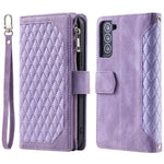 005 Stil til Samsung Galaxy S21+ 5G Lynlåslomme Rhombus Tekstur PU Lædercover Telefonholder Pung Etui med Håndrem