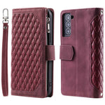 005 Stil til Samsung Galaxy S21+ 5G Lynlåslomme Rhombus Tekstur PU Lædercover Telefonholder Pung Etui med Håndrem