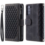 005 Stil til Samsung Galaxy S21+ 5G Lynlåslomme Rhombus Tekstur PU Lædercover Telefonholder Pung Etui med Håndrem