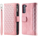 005 Stil til Samsung Galaxy S21+ 5G Lynlåslomme Rhombus Tekstur PU Lædercover Telefonholder Pung Etui med Håndrem