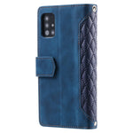 005 Stil til Samsung Galaxy A51 4G SM-A515 Lynlåslomme Anti-ridse Telefoncover Rhombus Tekstur PU Læder Standerpungcover med Håndledsrem