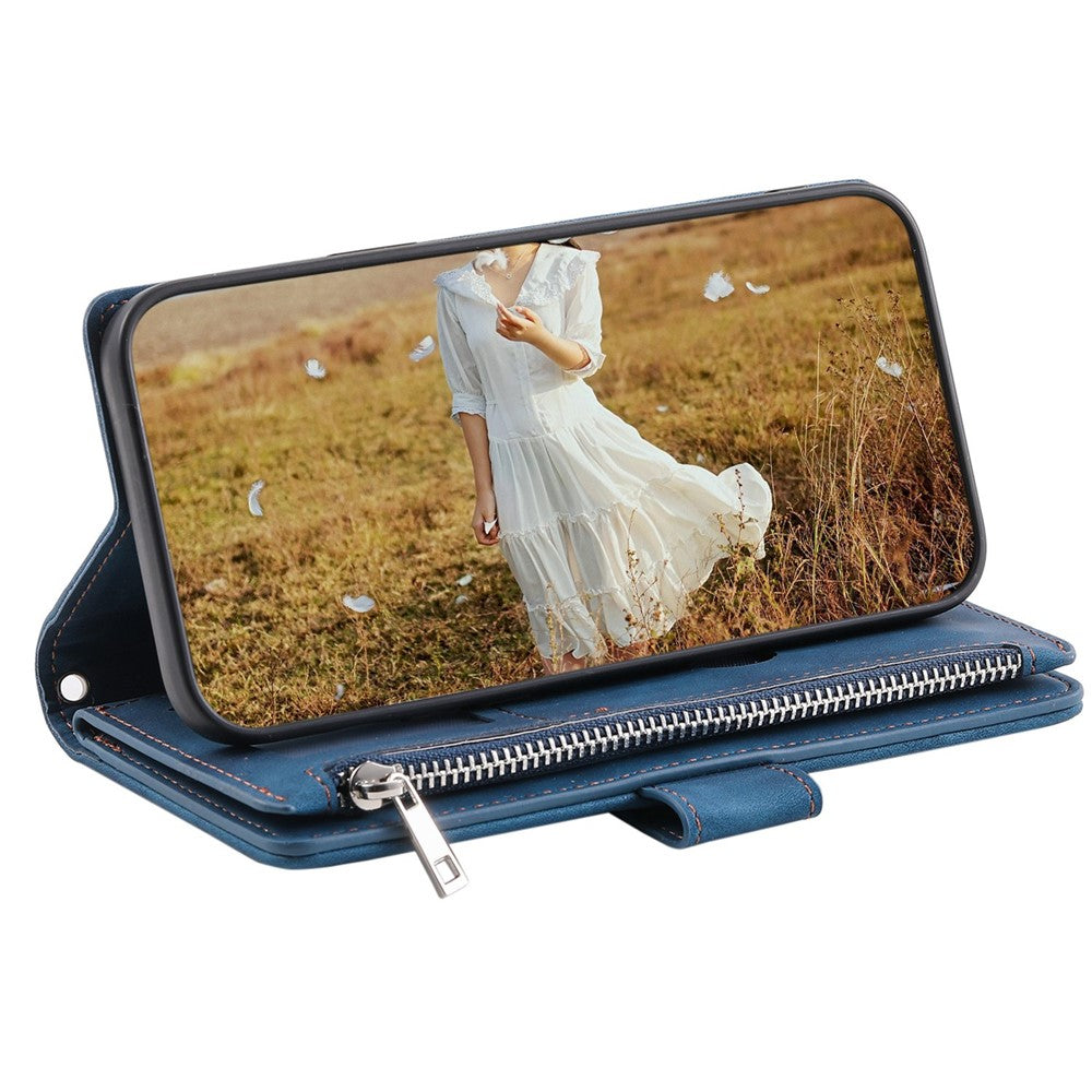 005 Stil til Samsung Galaxy A51 4G SM-A515 Lynlåslomme Anti-ridse Telefoncover Rhombus Tekstur PU Læder Standerpungcover med Håndledsrem