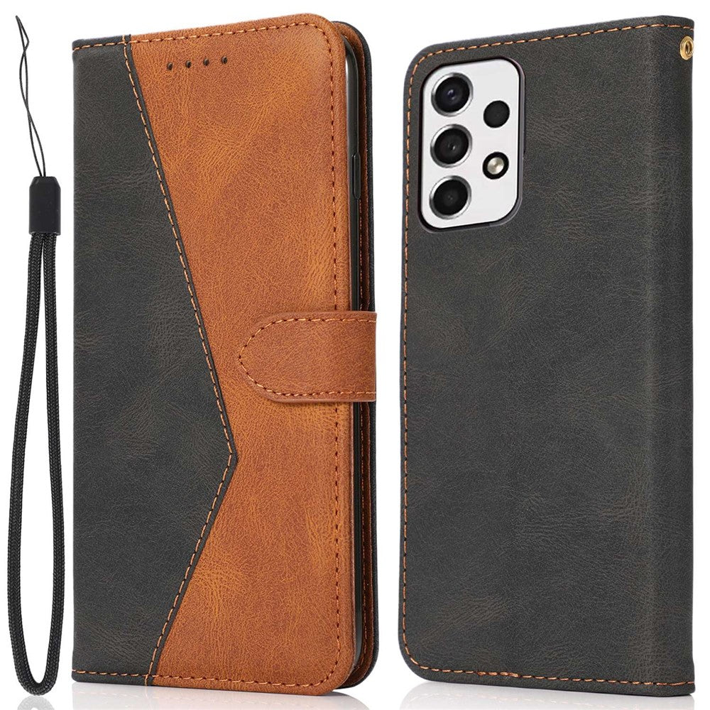 Til Samsung Galaxy A53 5G Farve-Splejsning Telefonpung Stativ Cover Magnetisk Lås PU Læder Anti-fald Etui med Håndledsrem