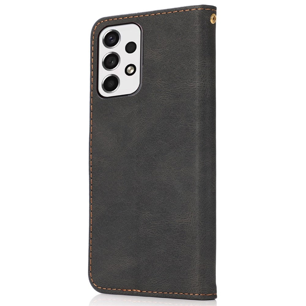 Til Samsung Galaxy A53 5G Farve-Splejsning Telefonpung Stativ Cover Magnetisk Lås PU Læder Anti-fald Etui med Håndledsrem