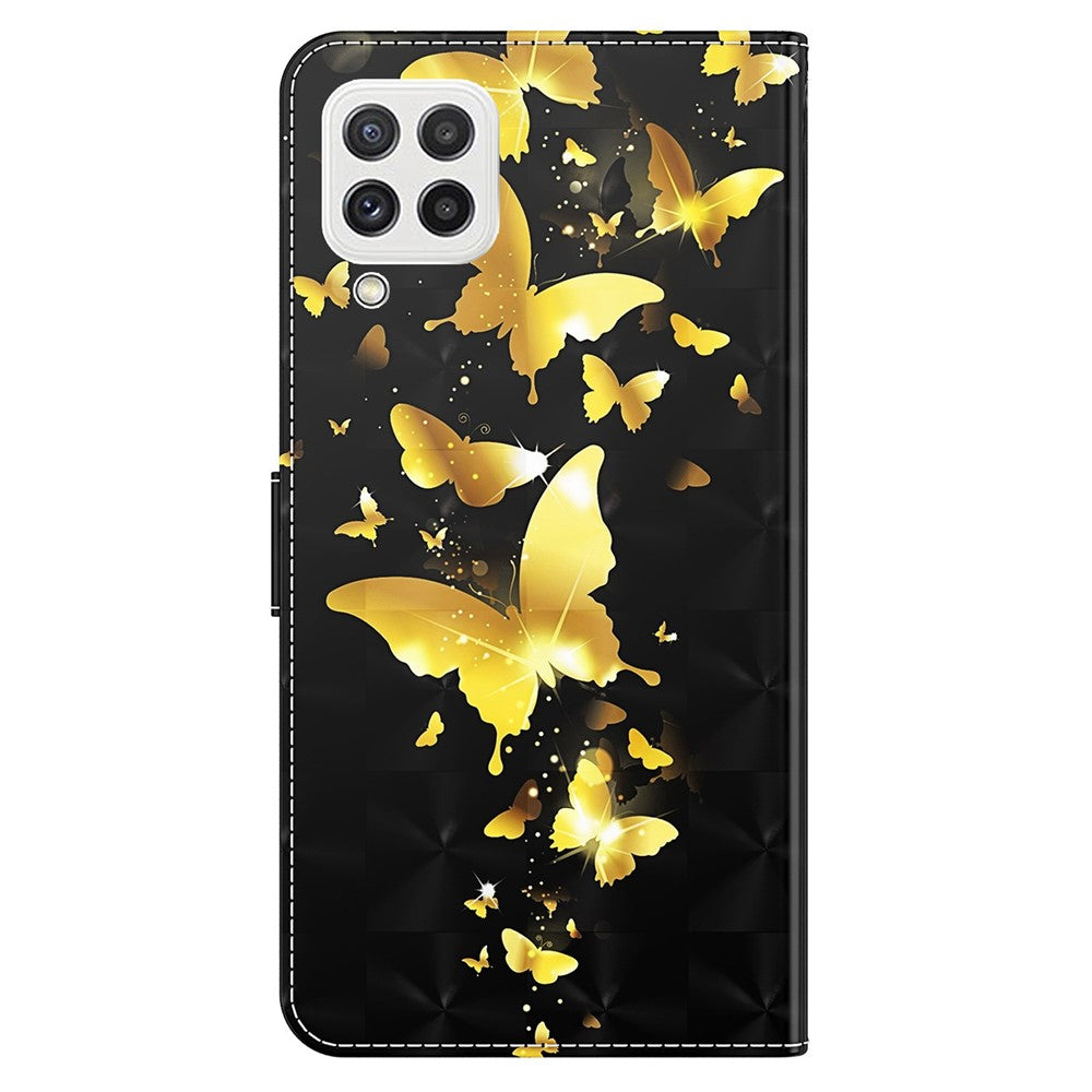 Til Samsung Galaxy A22 4G (EU-version) / M32 (global version) 4G / M22 4G Anti-fald PU-lædertelefonstativcover 3D-mønstertrykt magnetisk lukning Pungtelefoncover med strop
