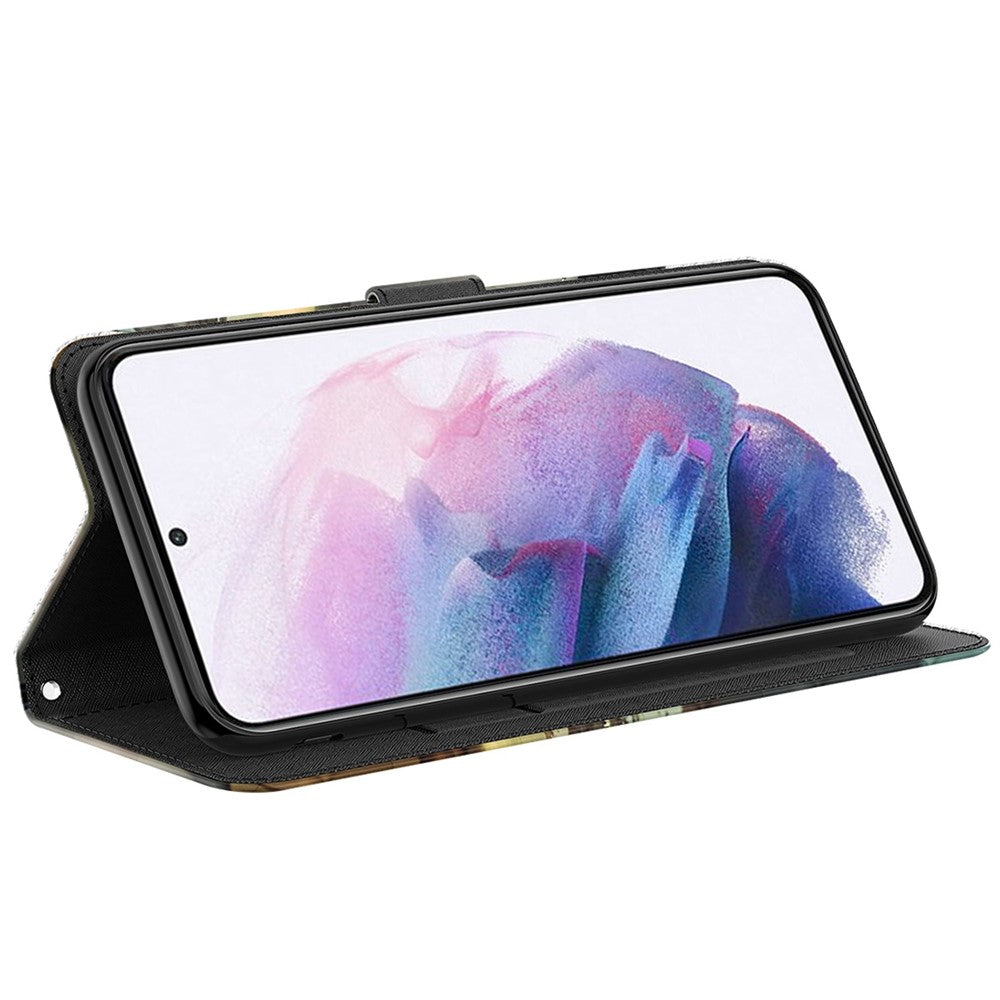 Til Samsung Galaxy A22 4G (EU-version) / M32 (global version) 4G / M22 4G Anti-fald PU-lædertelefonstativcover 3D-mønstertrykt magnetisk lukning Pungtelefoncover med strop
