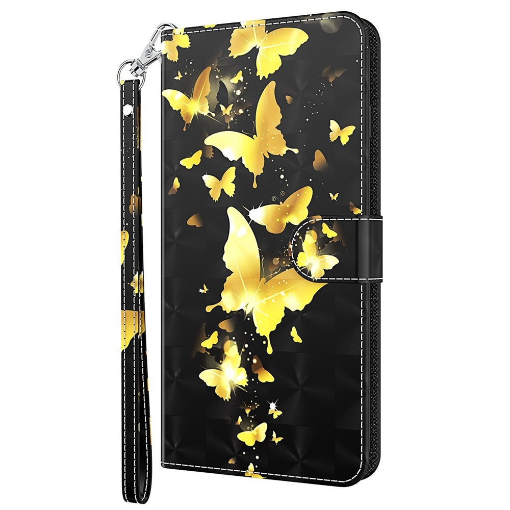 Til Samsung Galaxy A22 4G (EU-version) / M32 (global version) 4G / M22 4G Anti-fald PU-lædertelefonstativcover 3D-mønstertrykt magnetisk lukning Pungtelefoncover med strop