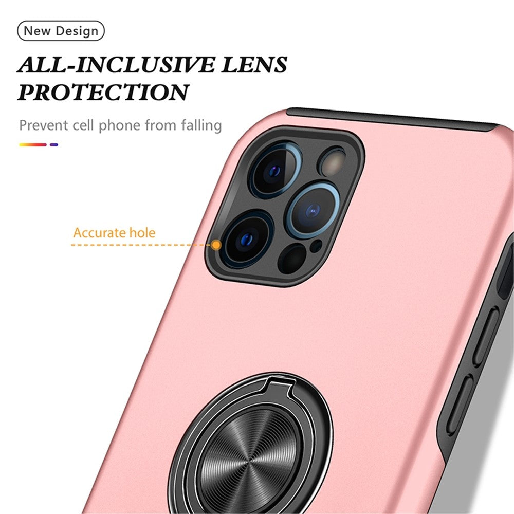 For iPhone 14 Pro 6.1 inch Hard PC+Soft TPU Well-protected Anti-wear Case Ring Car Mount Kickstand Anti-drop Phone Shell Cover