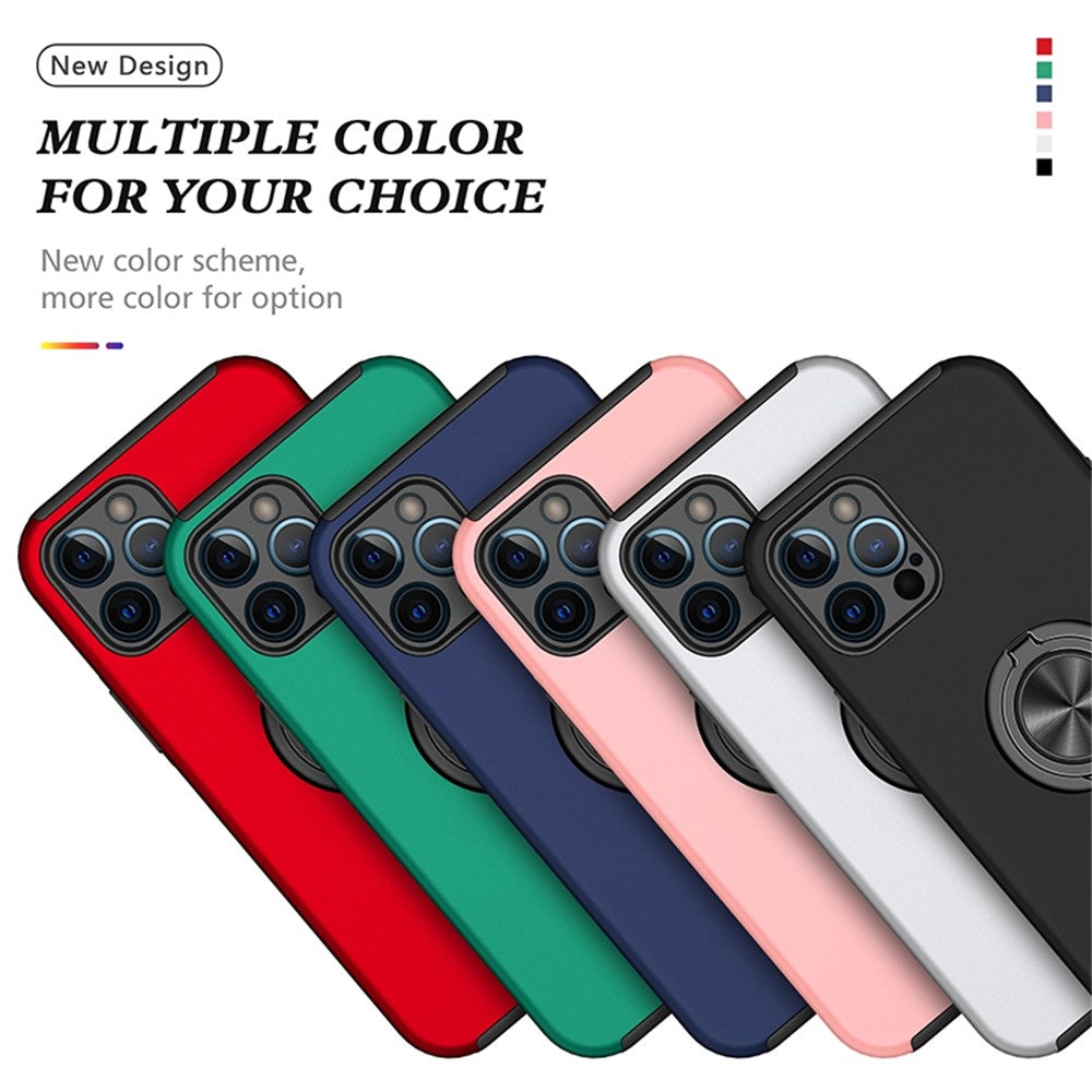 For iPhone 14 Pro 6.1 inch Hard PC+Soft TPU Well-protected Anti-wear Case Ring Car Mount Kickstand Anti-drop Phone Shell Cover
