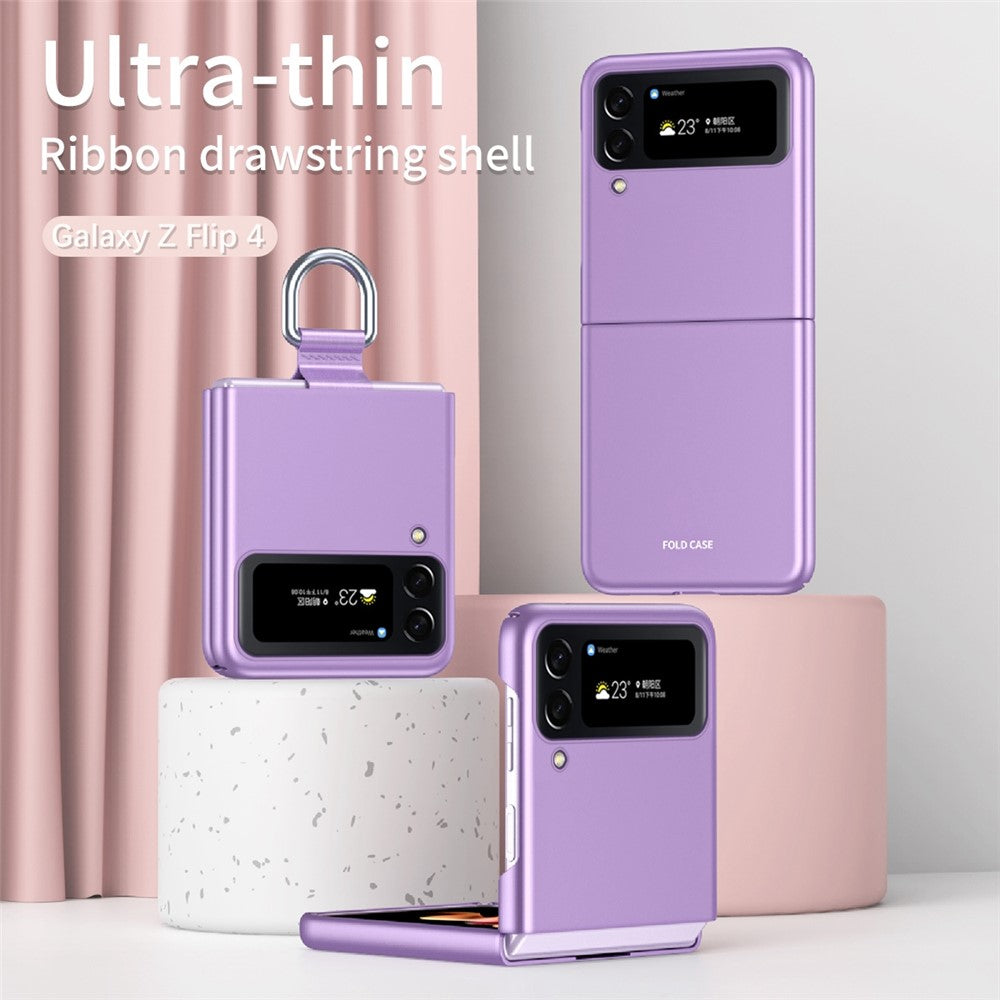 For Samsung Galaxy Z Flip4 5G Ribbon Metal Ring Holder Ultra-slim Anti-fingerprint Hard PC Cell Phone Case Cover