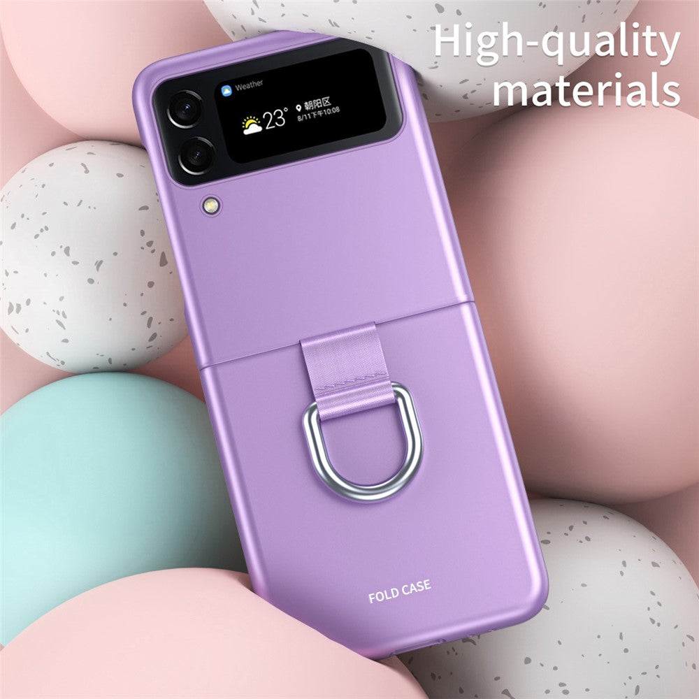 For Samsung Galaxy Z Flip4 5G Ribbon Metal Ring Holder Ultra-slim Anti-fingerprint Hard PC Cell Phone Case Cover