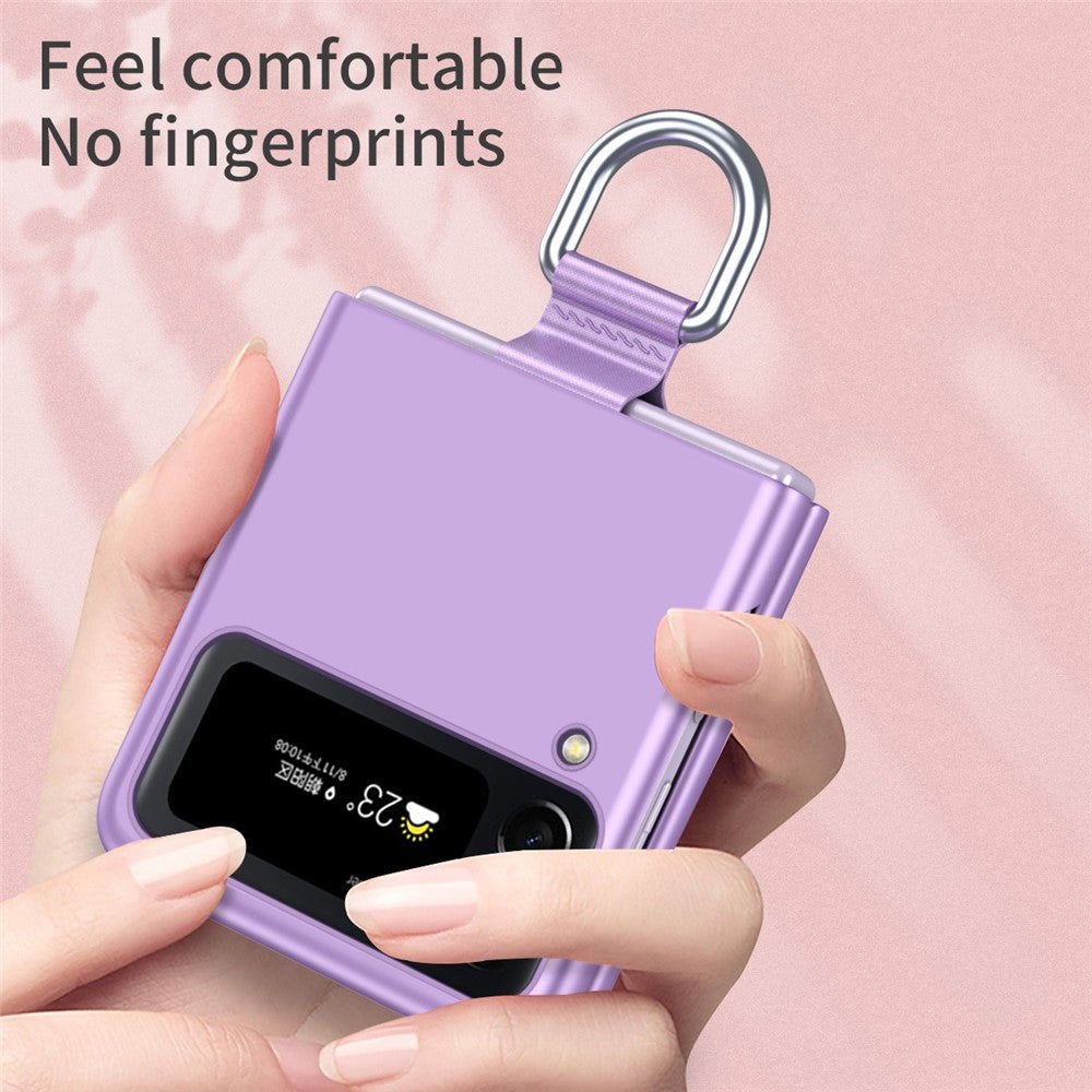 For Samsung Galaxy Z Flip4 5G Ribbon Metal Ring Holder Ultra-slim Anti-fingerprint Hard PC Cell Phone Case Cover