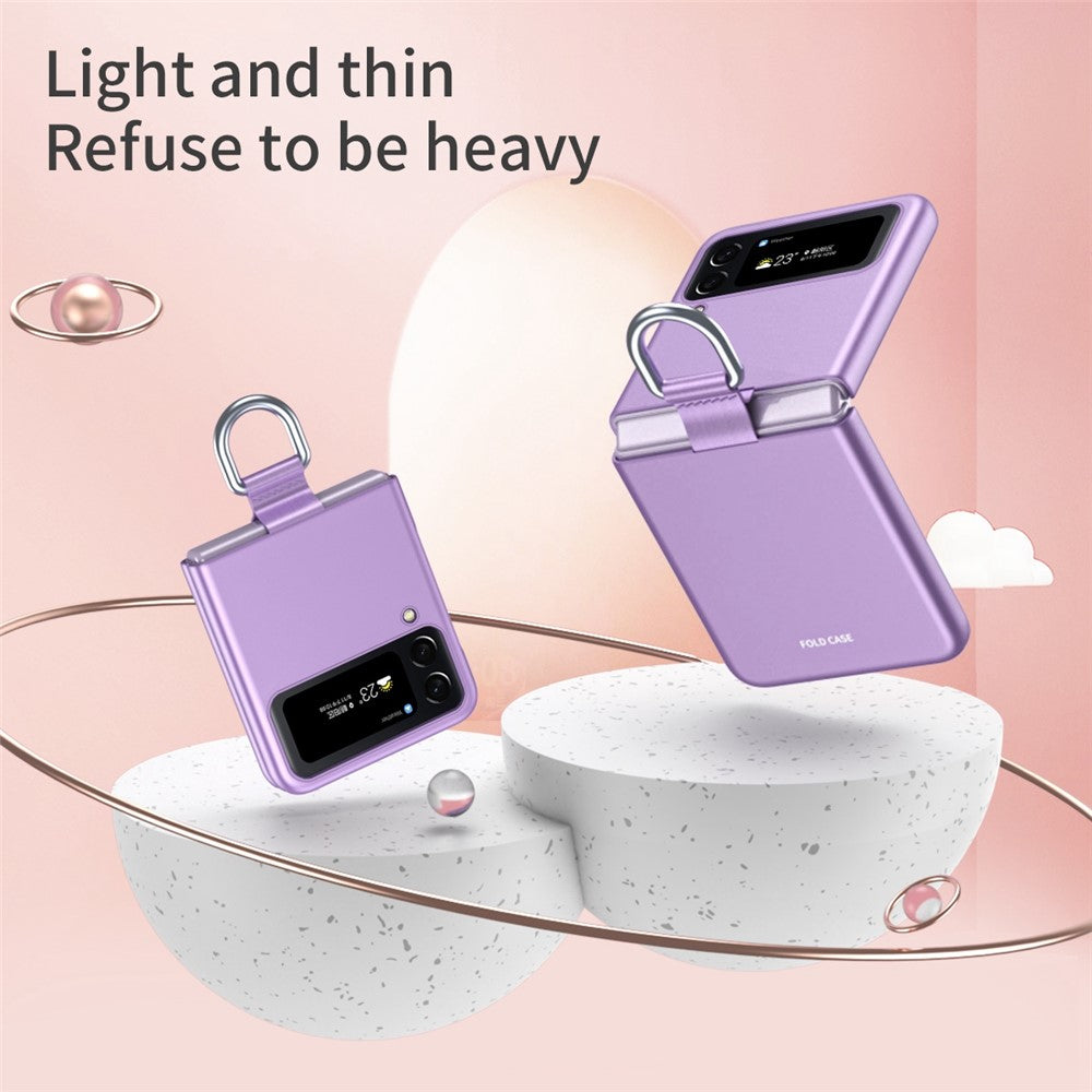 For Samsung Galaxy Z Flip4 5G Ribbon Metal Ring Holder Ultra-slim Anti-fingerprint Hard PC Cell Phone Case Cover