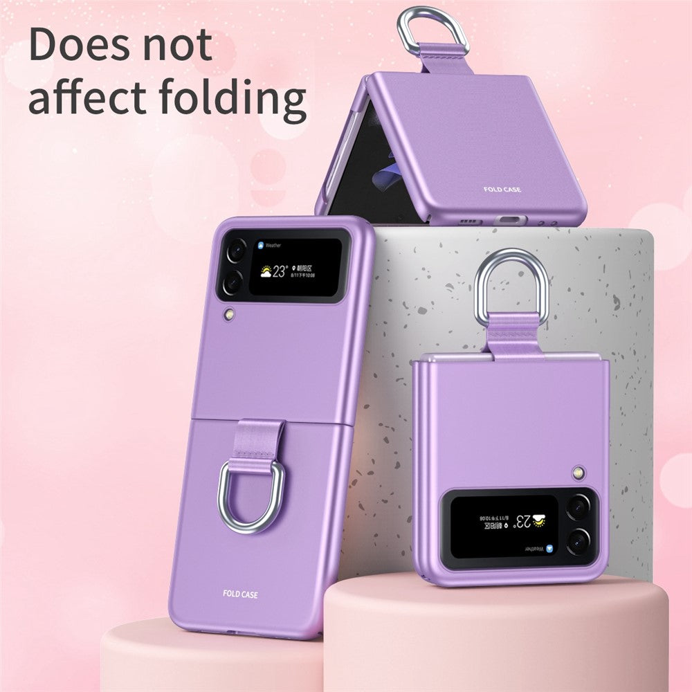 For Samsung Galaxy Z Flip4 5G Ribbon Metal Ring Holder Ultra-slim Anti-fingerprint Hard PC Cell Phone Case Cover