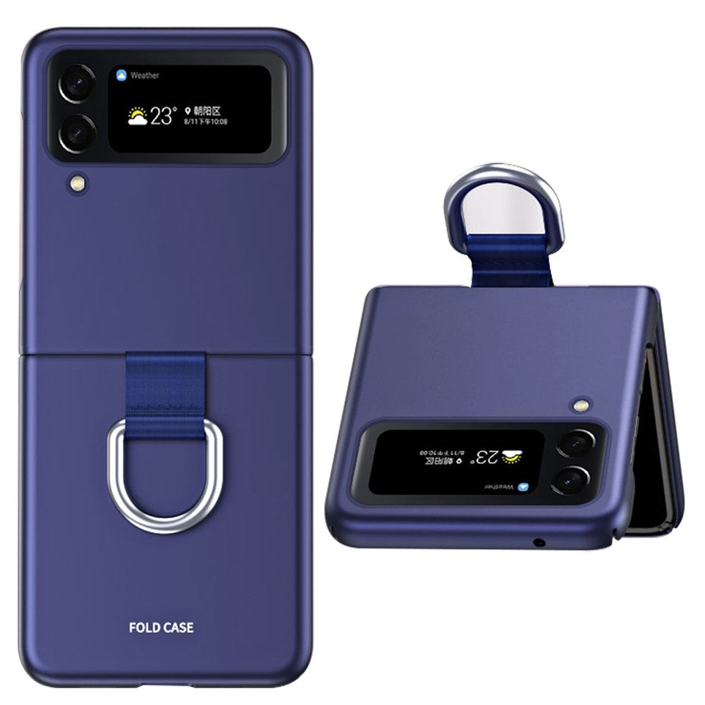 For Samsung Galaxy Z Flip4 5G Ribbon Metal Ring Holder Ultra-slim Anti-fingerprint Hard PC Cell Phone Case Cover
