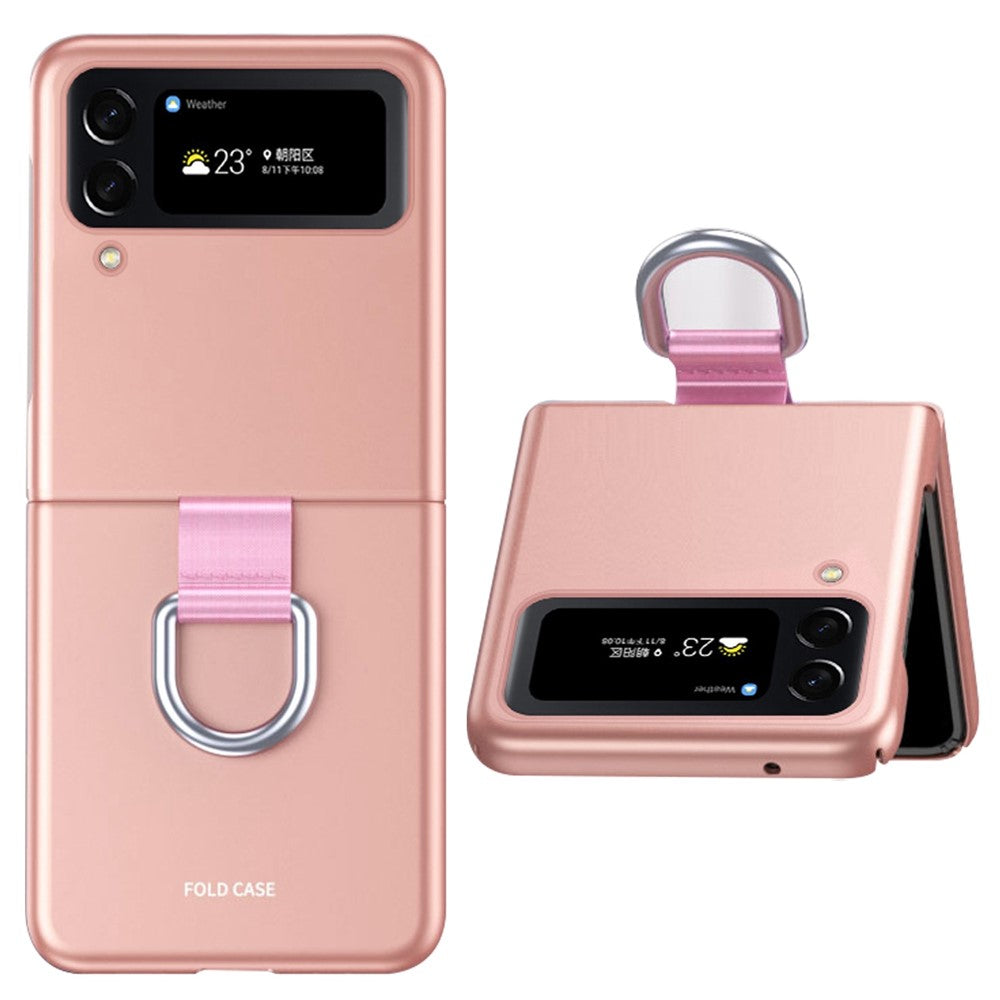 For Samsung Galaxy Z Flip4 5G Ribbon Metal Ring Holder Ultra-slim Anti-fingerprint Hard PC Cell Phone Case Cover