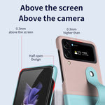 Samsung Galaxy Z Flip4 5G PU-läderbelagt PC-mobilskal Handledsband Stativdesign Kontrastfärgat fodral