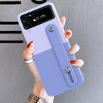 Samsung Galaxy Z Flip4 5G PU-läderbelagt PC-mobilskal Handledsband Stativdesign Kontrastfärgat fodral