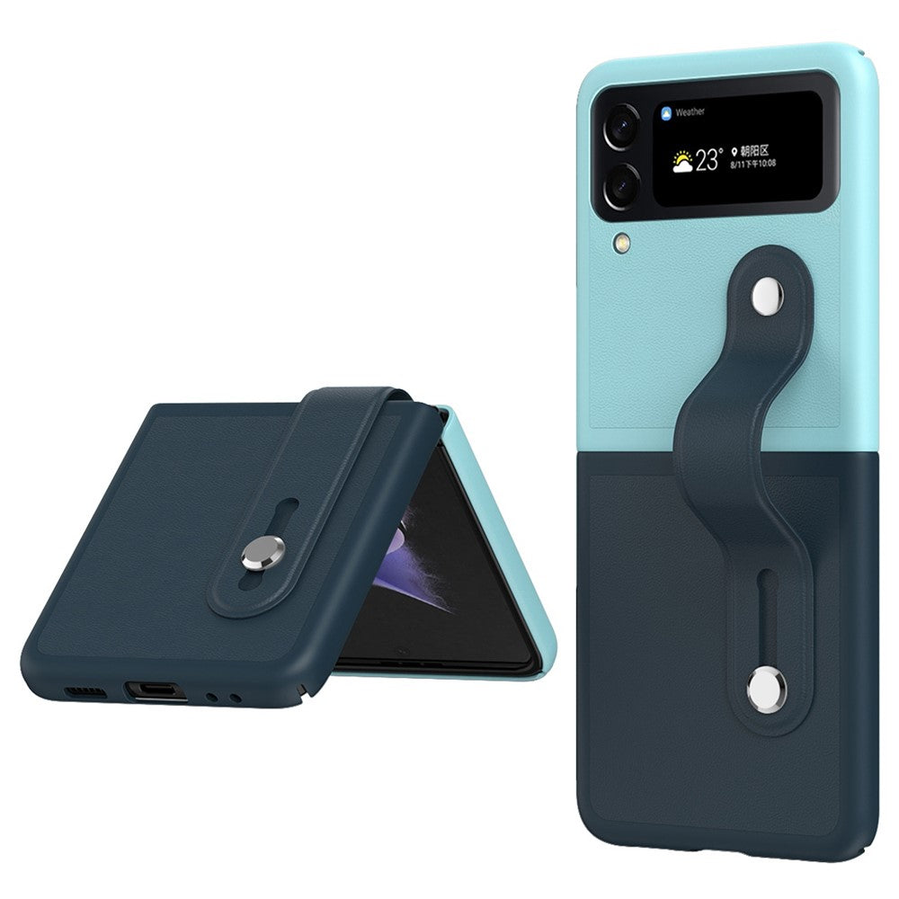 Samsung Galaxy Z Flip4 5G PU-läderbelagt PC-mobilskal Handledsband Stativdesign Kontrastfärgat fodral