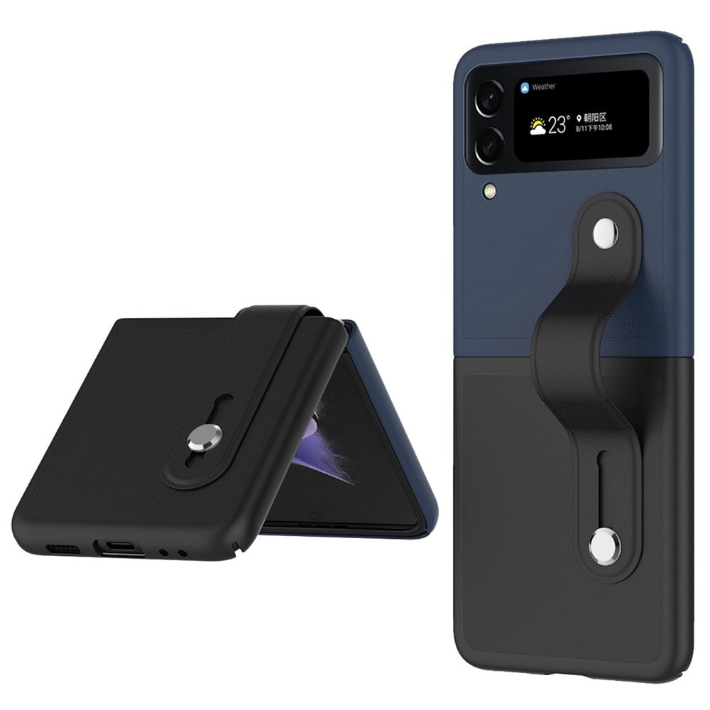 Samsung Galaxy Z Flip4 5G PU-läderbelagt PC-mobilskal Handledsband Stativdesign Kontrastfärgat fodral