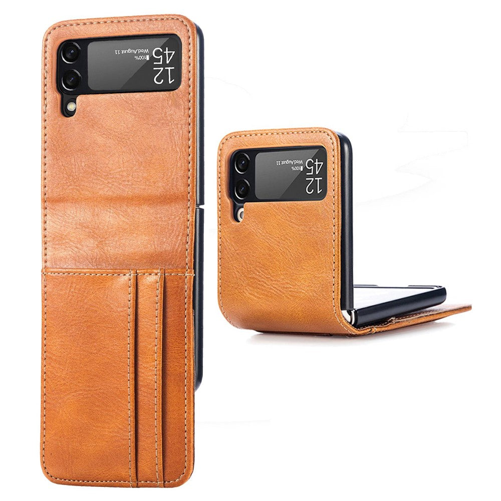 For Samsung Galaxy Z Flip4 5G Portable Wallet Phone Case PU Leather Coated Hard PC Cover Folding Phone Shell