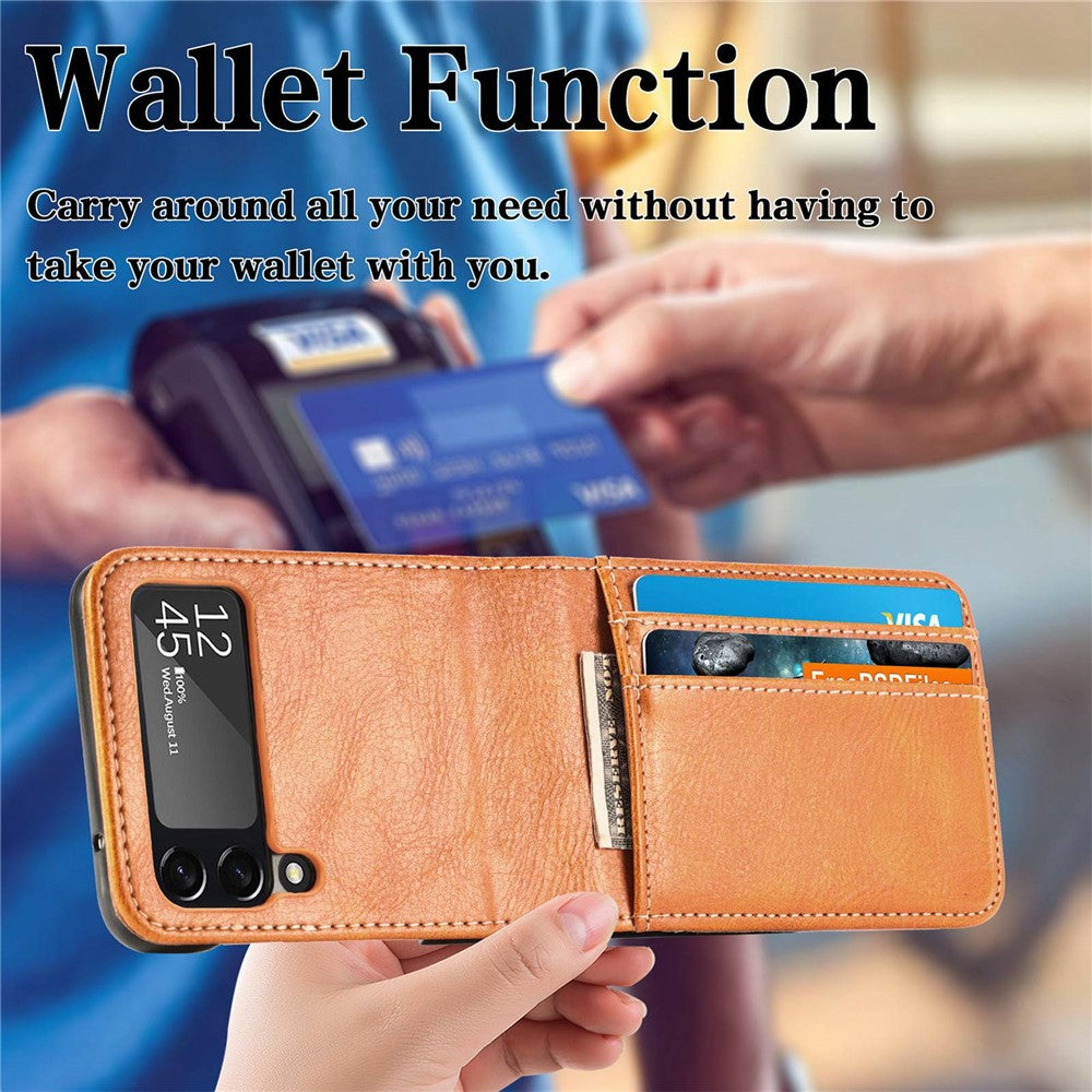 For Samsung Galaxy Z Flip4 5G Portable Wallet Phone Case PU Leather Coated Hard PC Cover Folding Phone Shell