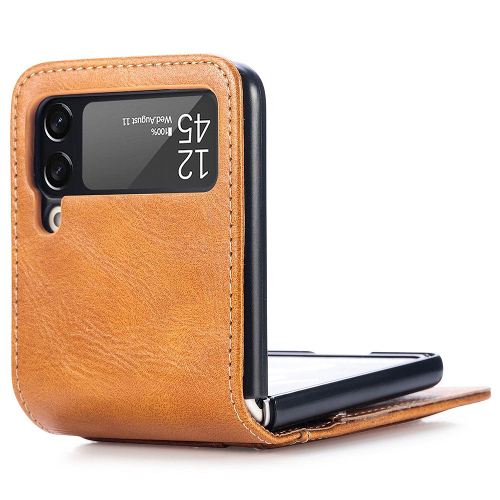 For Samsung Galaxy Z Flip4 5G Portable Wallet Phone Case PU Leather Coated Hard PC Cover Folding Phone Shell